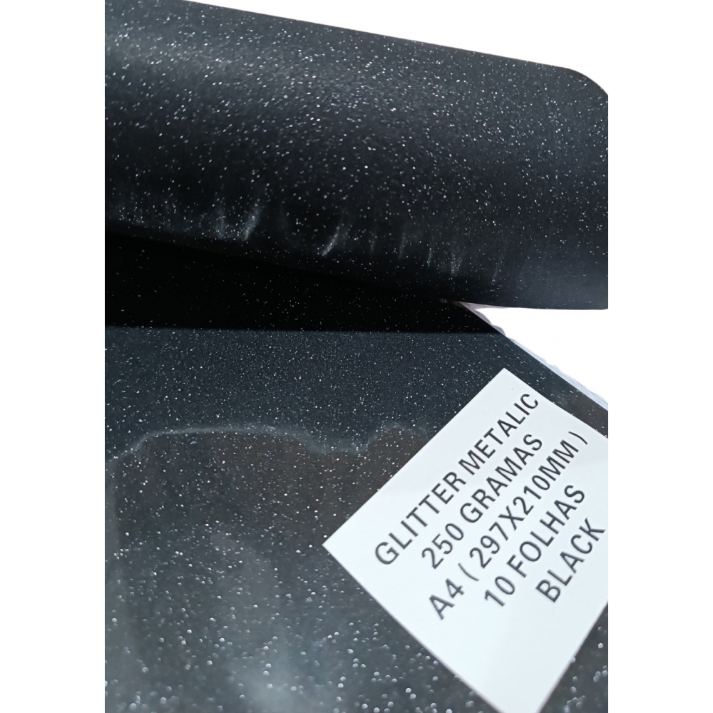 Papel Glitter Metálico A4 - 250g - Preto - 10 Folhas