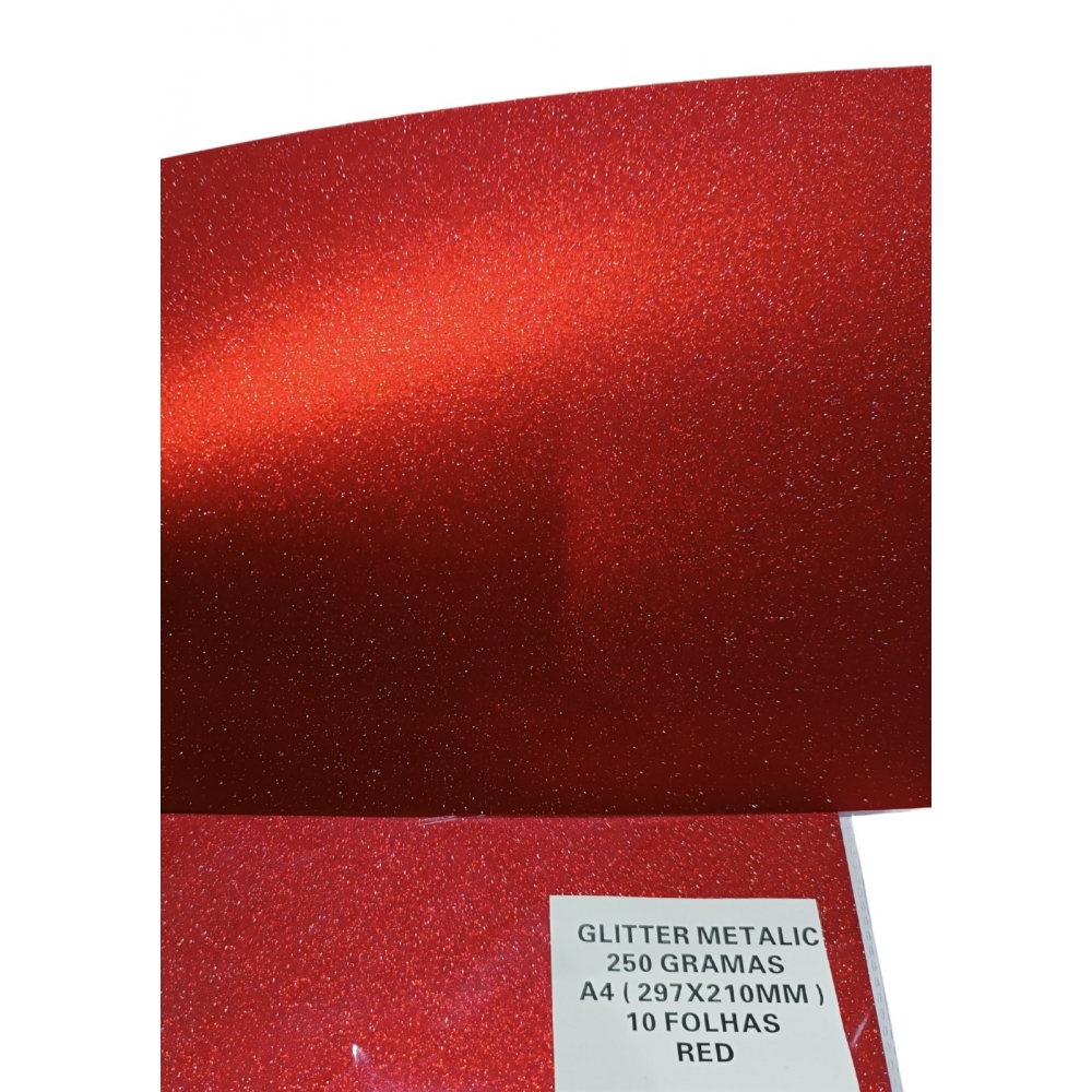 Papel Glitter Metálico A4 - 250g - Vermelho - 10 Folhas