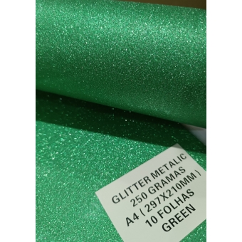 Papel Glitter Metálico A4 - 250g - Verde - 10 Folhas