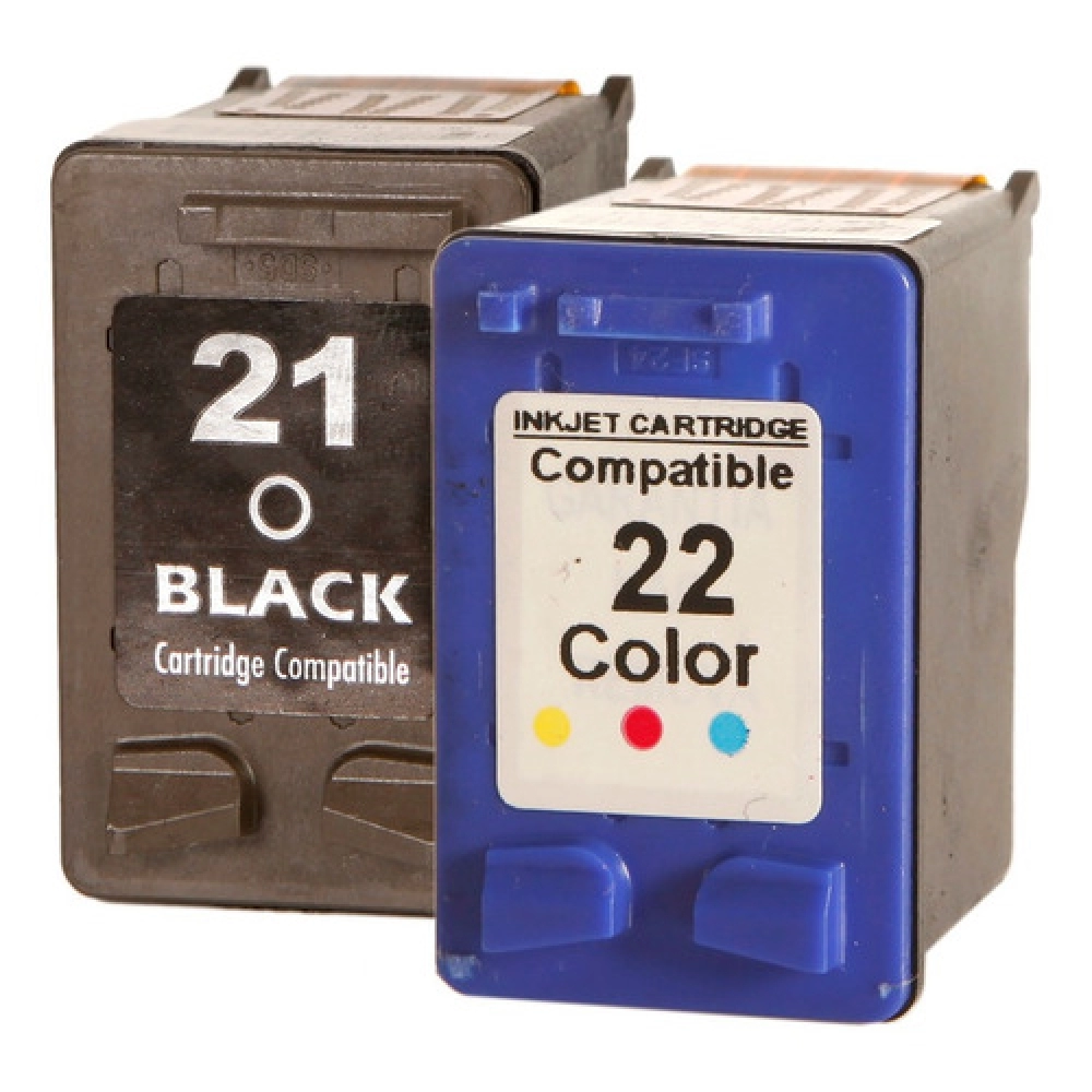 Par Cartucho Compatível com HP 21 Preto + 22 Color F4180 D2360 J36