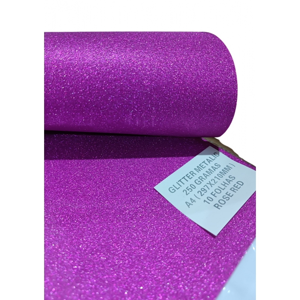 Papel Glitter Metálico A4 - 250g - Rose Red - 10 Folhas